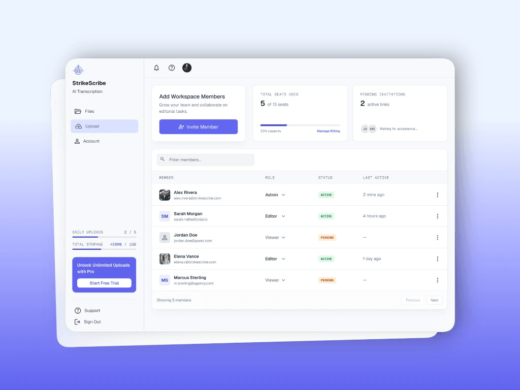 StrikeScribe workspace members management